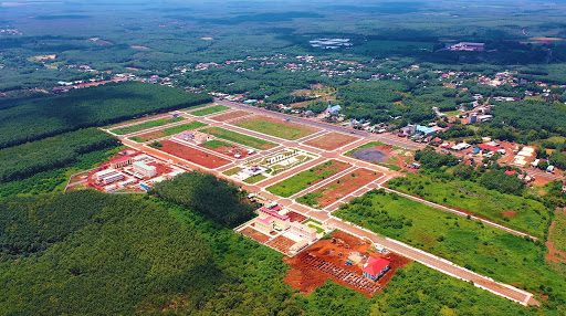 Aerial dự án BĐS mới Phú Riềng — đất phân lô + cao su